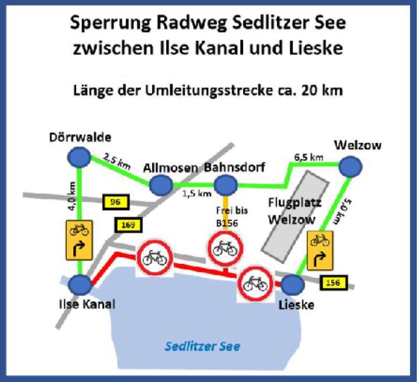 Sperrung und Umleitung auf einen Blick. Quelle: LMBV