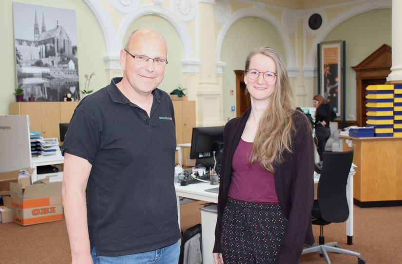 Unsere Gesprächspartner: Wilhelmine Buscha vom Innovationsteam der Taskforce Strukturwandel der ENO und Ingo Goschütz, Leiter der Servicestelle #unbezahlbarland der ENO.