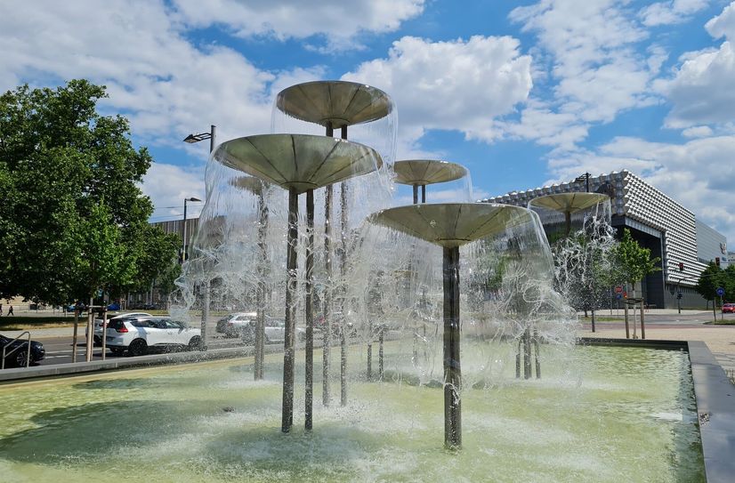 Der Schalenbrunnen am Dippoldiswalder Platz ist schön anzusehen, aber das Baden darin ist verboten.