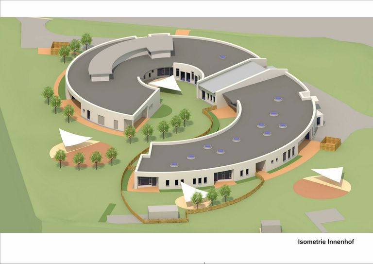 So soll das neue Kinderzentrum im November 2019 fertiggestellt aussehen. Im oberen Teil findet das Kinderhaus Sonnenschein seine Heimat, im unteren die Regenbogenvilla.