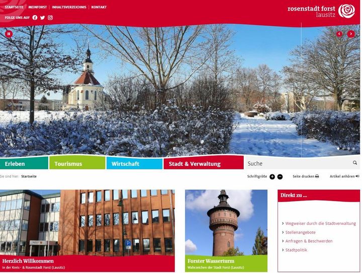 Neugestaltete Homepage der Stadt Forst. © Stadt Forst