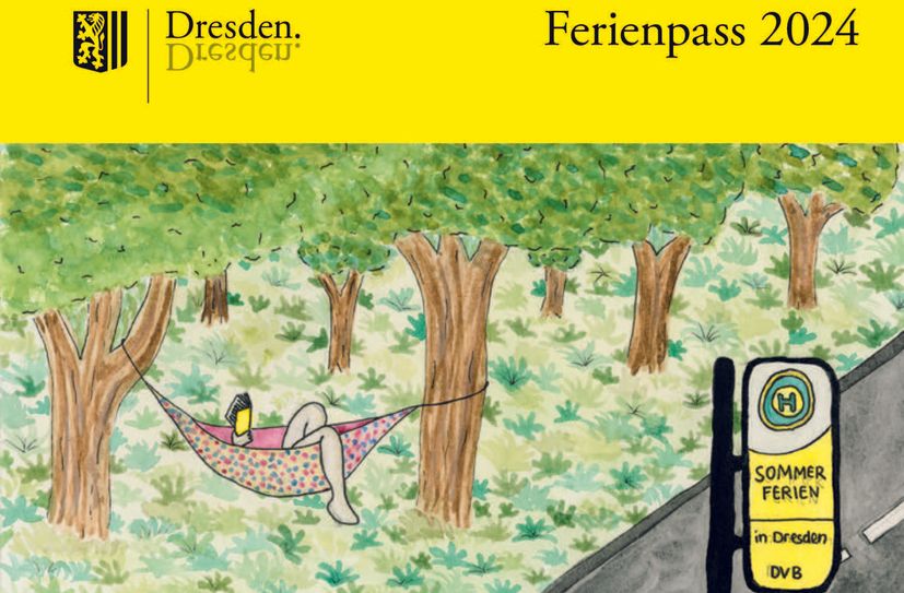 Das diesjährige Ferienpass-Titelmotiv lautet "Abhängen im Großen Garten" - gestaltet von der 14-jährigen Jocelyne Dorow im Rahmen eines Kurses an der Jugendkunstschule "JKS Dresden".