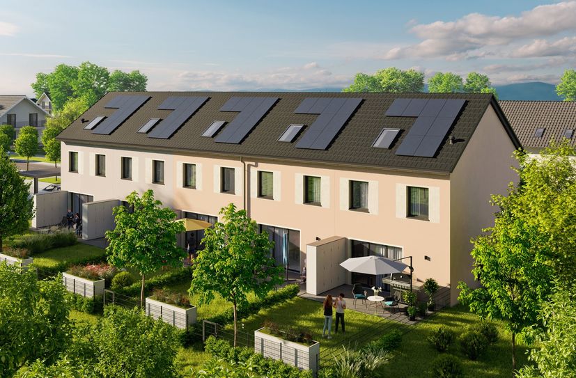 Visualisierung eines Reihenhauses im neuen Wohngebiet.