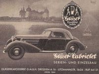 Gläser Cabriolet, Werbepostkarte, nach 1937. Urheber unbekannt, aus der Sammlung JohannStadtArchiv.