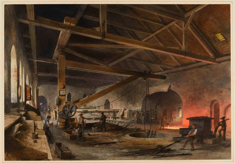 Muskauer Aquarellzyklus, Carl Graeb (1816-1884): Eisenhüttenwerk in Keula.