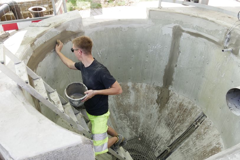 Bauarbeiten am Sandfang der Kläranlage Drebkau.