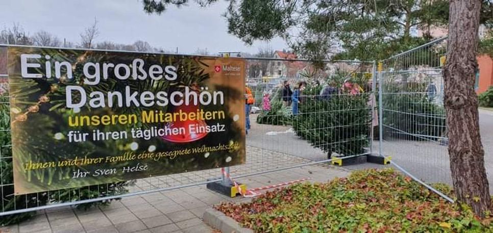 Weihnachtsbaum-Markt auf dem Parkplatz vor dem Malteser Krankenhaus St. Johannes Kamenz Foto: pm