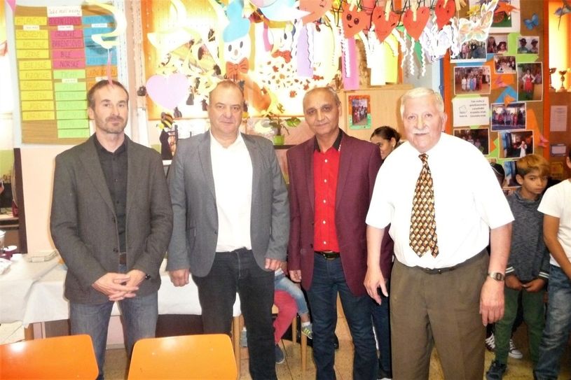 Die offiziellen Gäste der Festveranstaltung - Ondrej Smisek, Thomas Gischke (v. li.) und Klaus Fiedler (re.) begrüßte Miroslav Grajcar.
