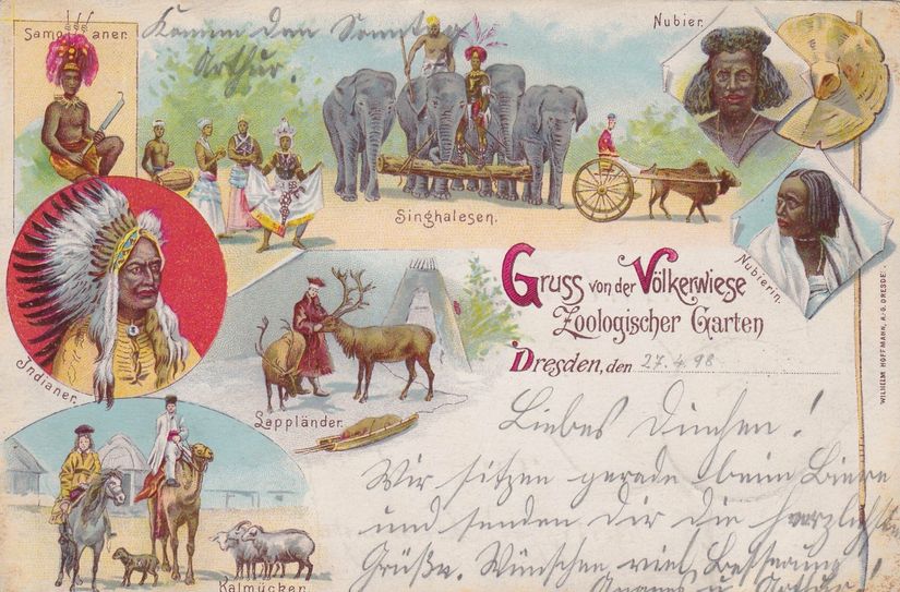 "Gruß von der Völkerwiese" - Postkarte von 1898.