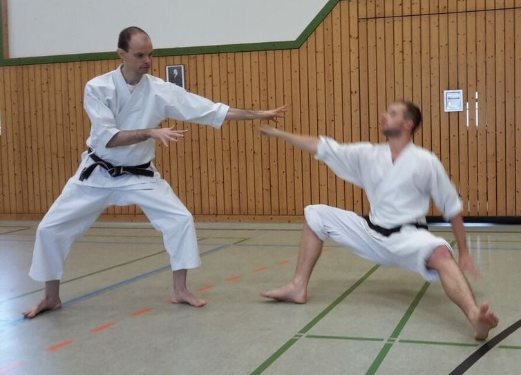 Henning Wittwer und Rico Fuchs (rechts) demonstrieren korrektes Timing in Verbindung mit entsprechendem Körpereinsatz. Foto: Verein