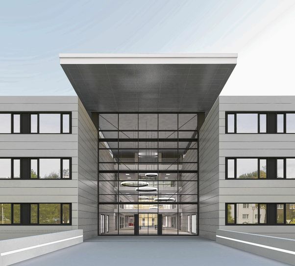 Blick auf den neuen Haupteingang des Cottbuser Carl-Thiem-Klinikums. Am Samstag, 10. September, können sich alle Cottbuser beim „Tag der offenen Tür“ in der neu geschaffenen Eingangshalle und den Kliniken umschauen. Foto: Architekturbüro Franke