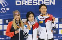 Siegerehrung: 1.500 Meter Frauen (Anna Seidel, Kim Gilli, Suk Hee Shim).