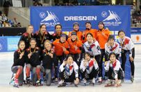 Siegerehrung: 3.000 Meter Staffel Frauen (Kanada, Niederlanden, Südkorea).