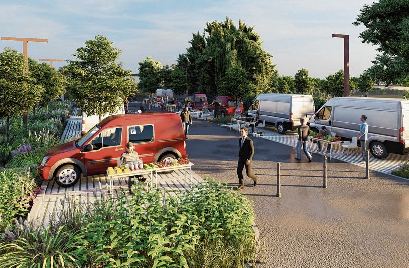 So könnte der Parkplatz für den Wochenmarkt künftig aussehen. Dafür starten in diesen Tagen die Umbauarbeiten für ca. 770.000 Euro.