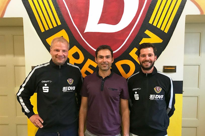 von links: Jan Seifert, Oliver Heine sowie Dynamos Nachwuchsleiter Organisation und Administration Christian Knoll / Foto: PR/SG Dynamo Dresden