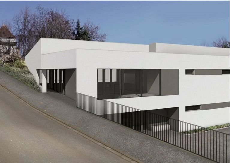 So könnte sich die neue Sporthalle in das Gelände am Ludwig-Richter-Berg einfügen.