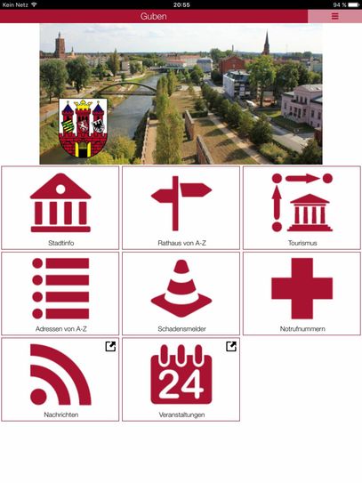 Menüansicht der Guben-App. Grafik: PR
