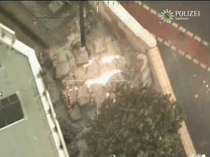 Hubschrauberaufnahme vom Fundort der Bombe am heutigen Morgen. Foto: Polizeidirektion Dresden