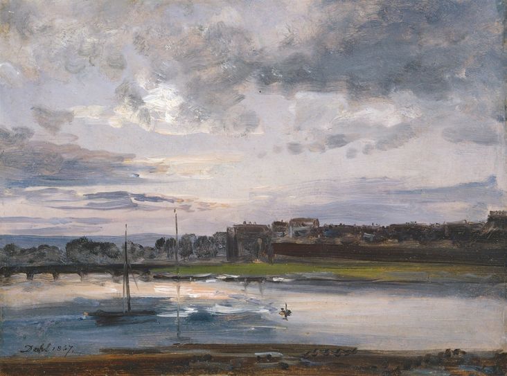 Ölstudie „Elbe und Neustädter Ufer in Dresden im Abendlicht“ von Johan Christian Dahl. Foto: Romanus Fuhrmann