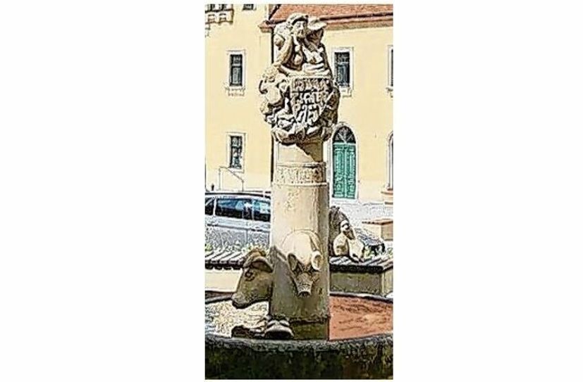 Marktbrunnen in Lommatzsch vor der Zerstörung.