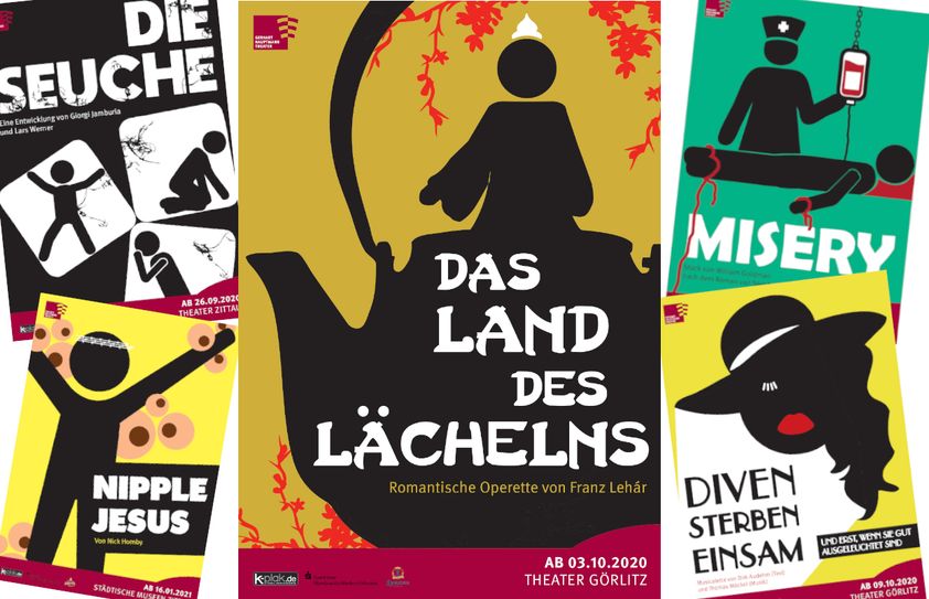 Die Plakatmotive für die neue Spielzeit sind als Schattenrisse gestaltet. Fotos: GHT