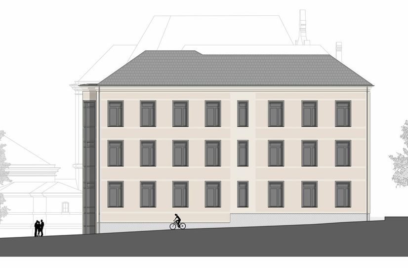 Der geplante Anbau für die Parkschule - Ansicht Max-Müller-Straße.