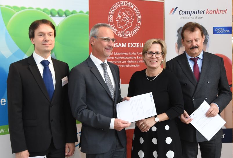 Dr. Olaf Müller, Geschäftsführer der Carus Consilium Sachsen GmbH; Jörg Müller, Vorstandsvorsitzender der Computer konkret AG; Barbara Klepsch, Sächsische Staatsministerin für Soziales und Verbraucherschutz; Prof. Michael Albrecht, Medizinischer Vorstand des Universitätsklinikums Dresden. Foto: cpö