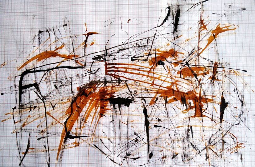 Karin Gralki, »Im Bruchl«, 2022, Rohrfeder und Tusche auf Papier.