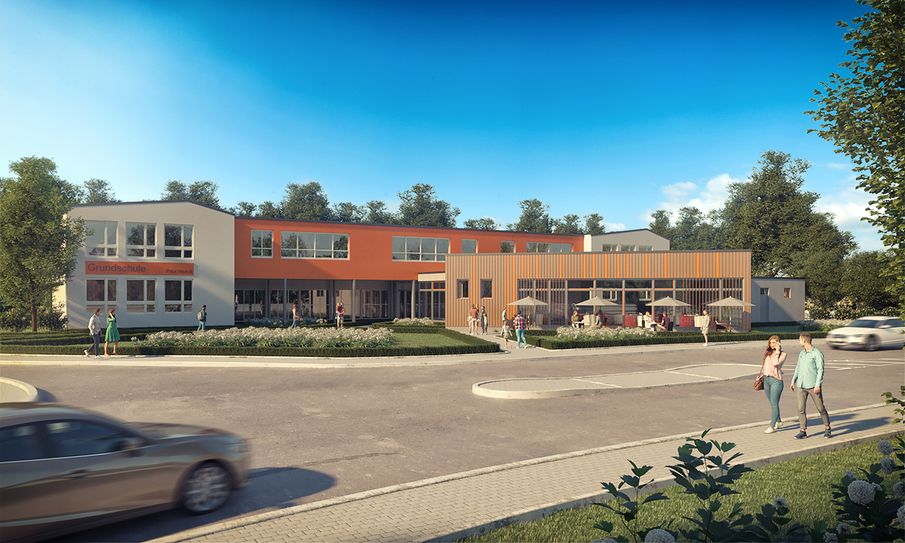 So soll die Grundschule in Schipkau mit der Mensa einmal aussehen. Bild: pm