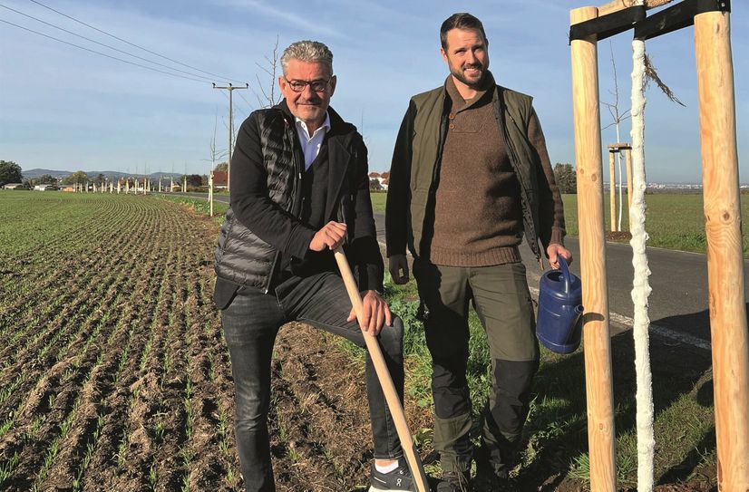 Pirnas OB Klaus-Peter Hanke (li.) legte bei der Baumpflanzung selbst mit Hand an.