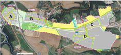 Masterplan des Industriepark Oberelbe aus dem Jahr 2018. Die Fläche A gehört zu Dohna, die Fläche B zu Heidenau und die Flächen C und D zu Pirna.
