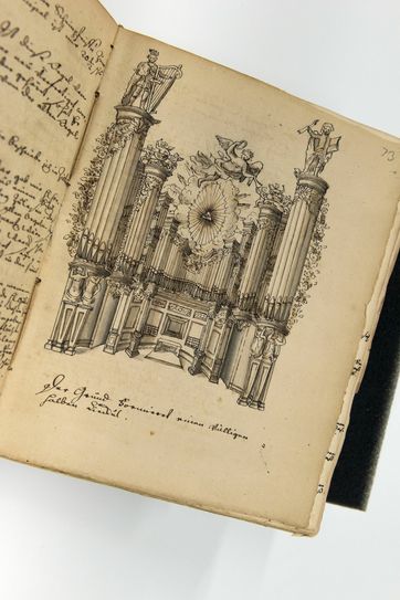 Breslau, Kirche St. Maria Magdalena, Orgel von Johann Röderer  (1724) – Zeichnung von Johann Andreas Silbermann