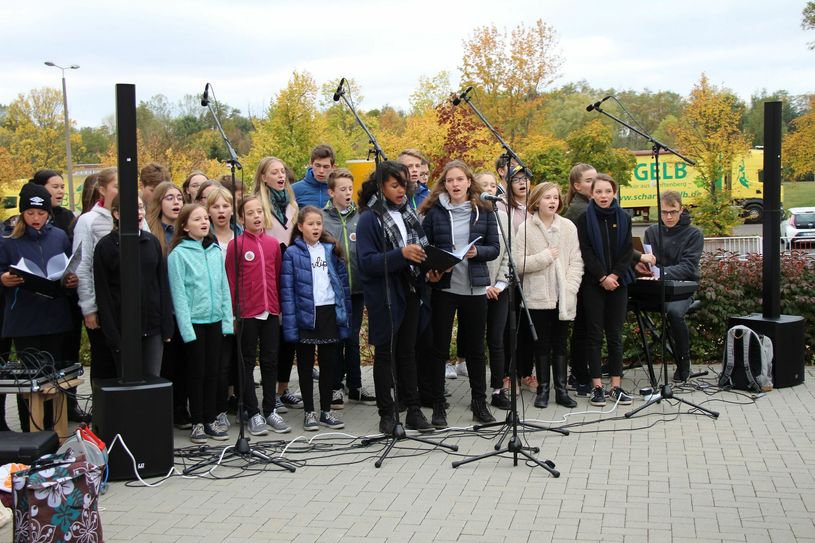 Der Steenbeck-Pop-Chor des Max-Steenbeck-Gymnasiums Cottbus unterstützte die Fackel-Übergabe bei den Johannitern.