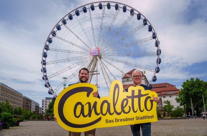 Frank Schröder (Geschäftsführer der Dresdner Stadtfest GmbH) und Henrik Oliver von Oehsen (Unternehmenssprecher der Sparkasse) freuen schon schon auf das Stadtfest.