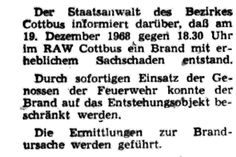 Lausitzer Rundschau vom 20. Dezember 1968. Quelle: Stadtarchiv Cottbus