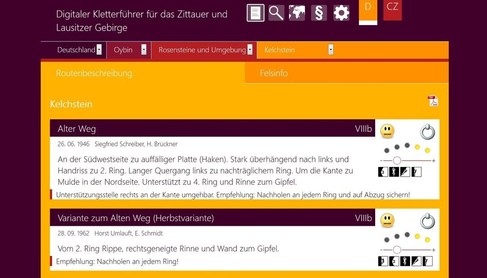 So sieht der Kletterführer aus. Screenshot dav-zittau.de