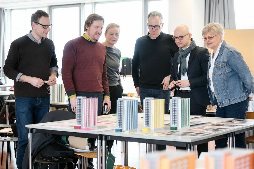 Siegerentwurf: Vier gestreifte Hochhäuser. Fotos: Vonovia SE/Frank Grätz, Blend3