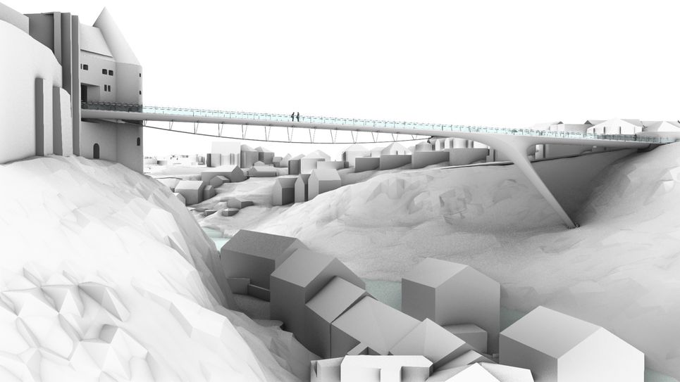 So oder so ähnlich könnte die Spreebrücke, die vom Protschenberg zur Ortenburg führen soll, aussehen. Diese Visualisierung wurde von einem Stuttgarter Planungsbüro erstellt.