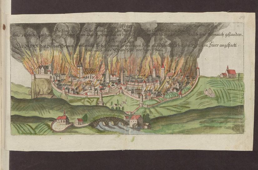 Das brennende Bautzen 1634, In: Samuel Großer: Lausitzische Merckwürdigkeiten, Leipzig/Bautzen 1714