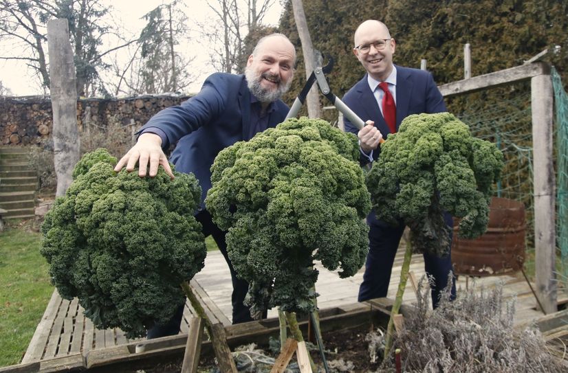 Kilian Forster und Sebastian Goldmann kümmern sich schon mal um die Deko für die Krönung.