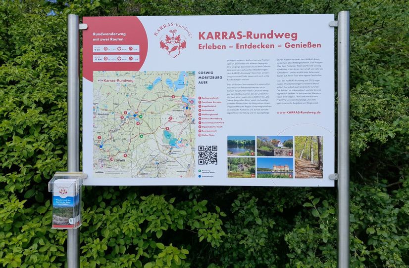 Eine der Hinweistafeln zum KARRAS-Rundweg steht am St. Ulrich Tunnel.