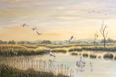 »Einflug der Kraniche«, Acrylbild von Gudrun Stark.
