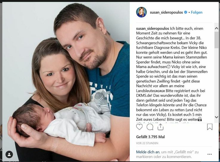 Instagram-Eintrag von Susan Sideropoulos. Foto: Screenshot