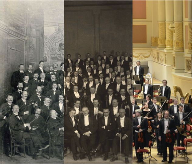 Die Staatskapelle im Wandel der Zeit. Fotomontage/Historisches Archiv der Sächsischen Staatskapelle