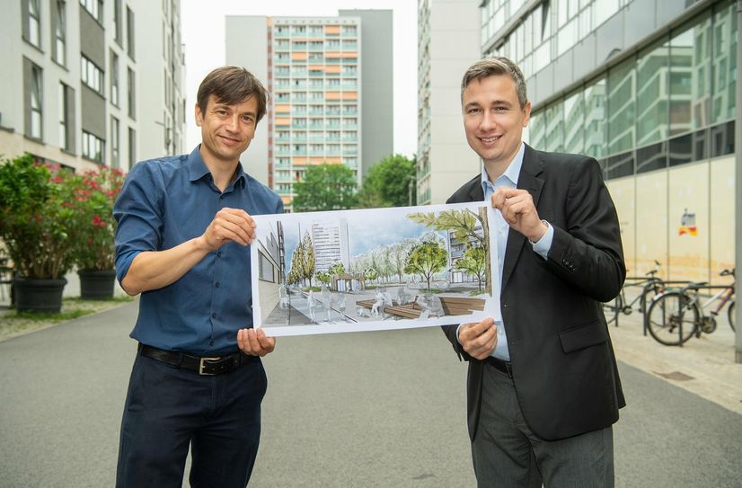 2021: Da wurde die Prager Straße vom Beigeordneten Stefan Kühn (re.) und Stadtplaner Matthias Korntheuer als "Grüner Bogen" vorgestellt.