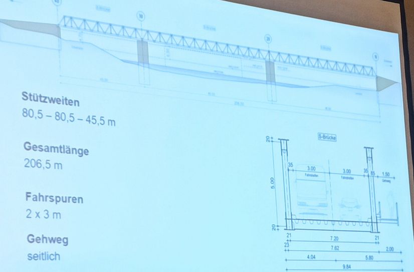Planzeichnung (LASuV) der möglichen Behelfsbrücke in Bad Schandau.
