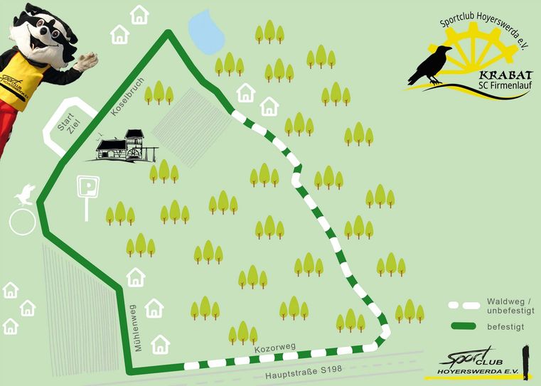 Der Sportclub zeigt in dieser Skizze schon einmal den Streckenverlauf des SC-Krabat-Firmenlaufs an. Start und Ziel liegen an der Krabatmühle. Grafik: Sportclub