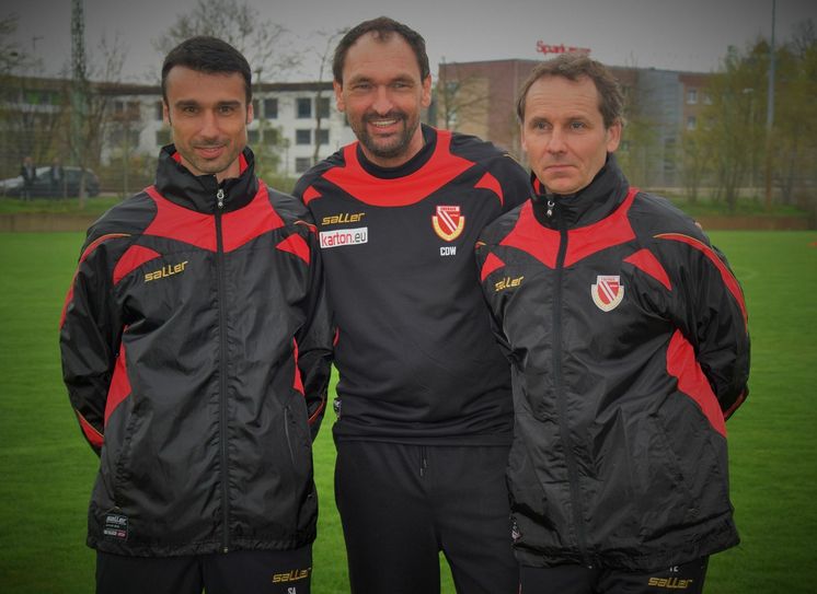 Das neue Trainerteam des FCE soll den Abstieg verhindern (v. links): Sebastian Abt, Pele Wollitz, Frank Eulberg. Foto: gzi