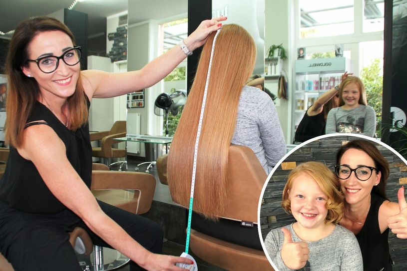 Schnipp, schnapp... gute Tat. So wird im Internet um Haarspenden geworben. Emma Lieber (9) war von dieser Idee sofort begeistert, schließlich hilft ihr gespendeter, langer Zopf, dass ein krankes Mädchen ein bisschen normaler leben kann. Und ganz nebenbei hat Friseurmeisterin Sandra Waldera der Emma noch einen super flotten Kurzhaarschnitt gezaubert. Fotos: hgb, cl