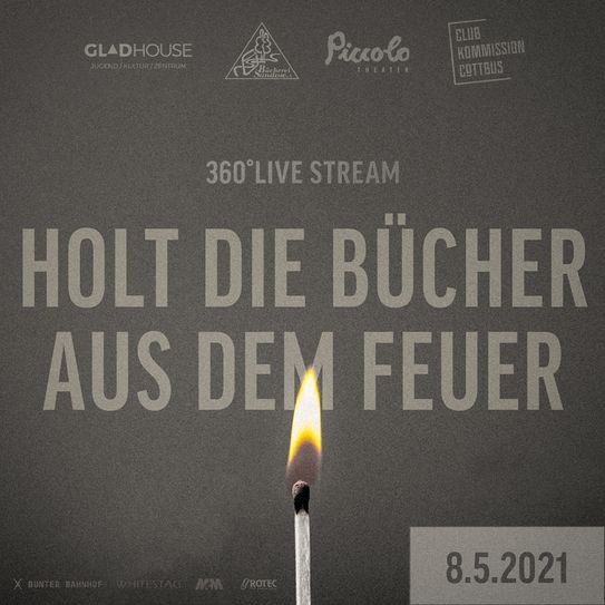 Cottbuser Plakat „Holt die Bücher aus dem Feuer“. Foto: Piccolo Theater